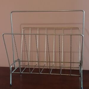 Vintage Retro Gold Record Magazine File Rack Holder With Metal Twisted Detail